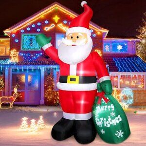 ⚡8 FT Christmas Inflatables Santa Decor with Big Gift Bag Outdoor Decorations